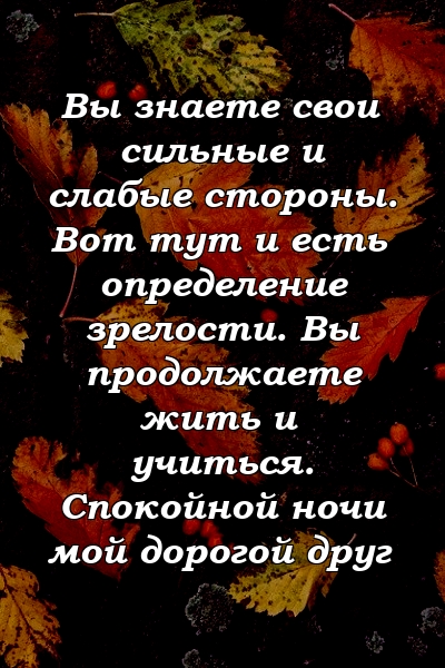 Вы знаете свои сильные и слабые стороны. Вот тут и есть определение зрелости. Вы продолжаете жить и учиться. Спокойной ночи мой дорогой друг