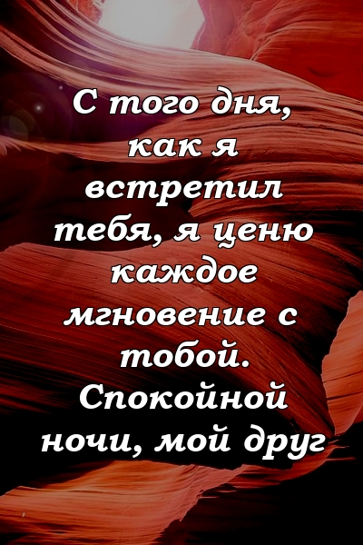 С того дня, как я встретил тебя, я ценю каждое мгновение с тобой. Спокойной ночи, мой друг