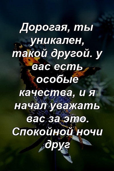 Дорогая, ты уникален, такой другой. у вас есть особые качества, и я начал уважать вас за это. Спокойной ночи друг