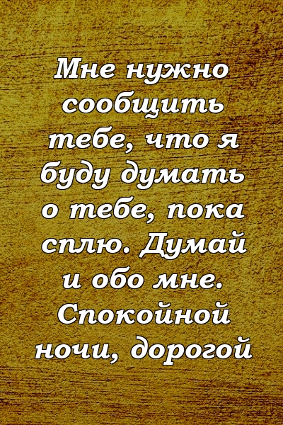 Мне нужно сообщить тебе, что я буду думать о тебе, пока сплю. Думай и обо мне. Спокойной ночи, дорогой