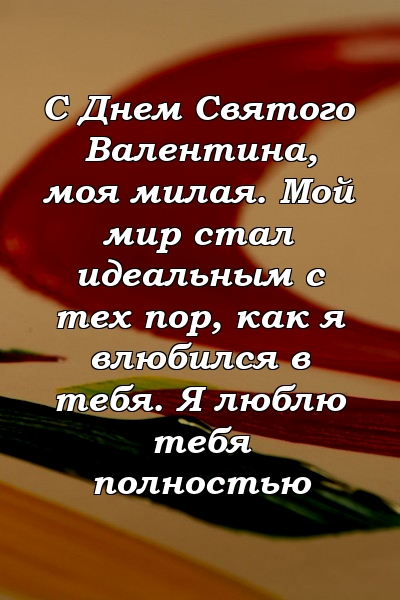 С Днем Святого Валентина, моя милая. Мой мир стал идеальным с тех пор, как я влюбился в тебя. Я люблю тебя полностью