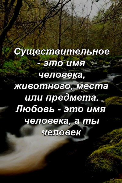 Существительное - это имя человека, животного, места или предмета. Любовь - это имя человека, а ты человек