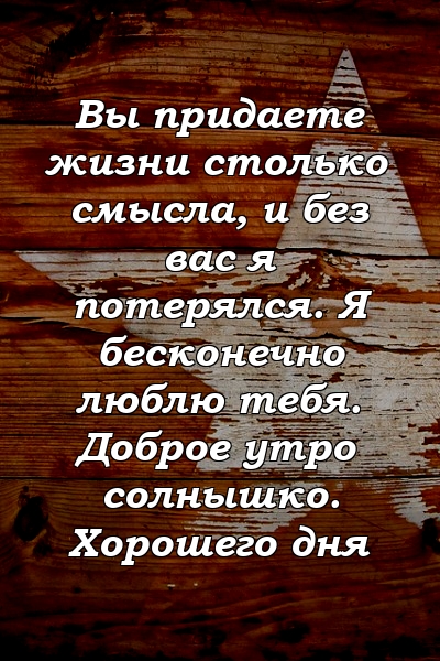 Вы придаете жизни столько смысла, и без вас я потерялся. Я бесконечно люблю тебя. Доброе утро солнышко. Хорошего дня