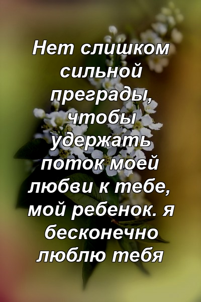 Нет слишком сильной преграды, чтобы удержать поток моей любви к тебе, мой ребенок. я бесконечно люблю тебя