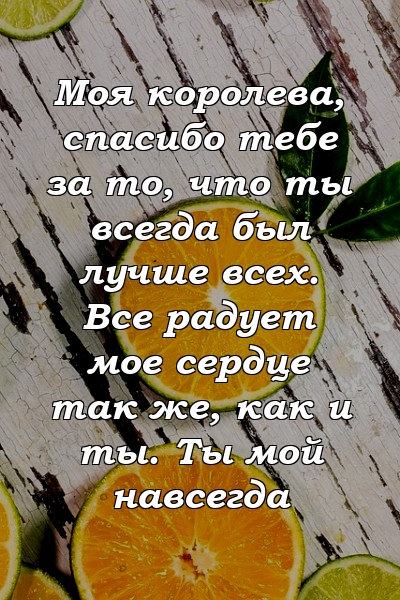 Моя королева, спасибо тебе за то, что ты всегда был лучше всех. Все радует мое сердце так же, как и ты. Ты мой навсегда