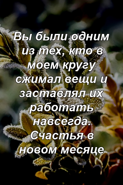 Вы были одним из тех, кто в моем кругу сжимал вещи и заставлял их работать навсегда. Счастья в новом месяце