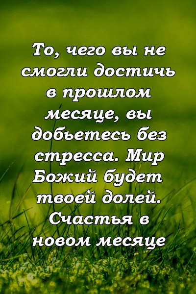 То, чего вы не смогли достичь в прошлом месяце, вы добьетесь без стресса. Мир Божий будет твоей долей. Счастья в новом месяце