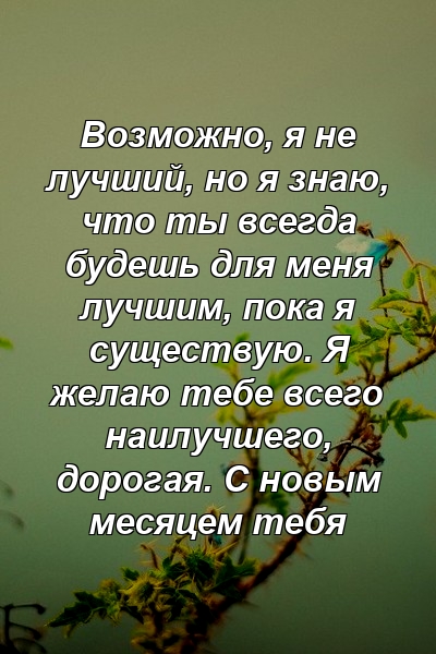 Возможно, я не лучший, но я знаю, что ты всегда будешь для меня лучшим, пока я существую. Я желаю тебе всего наилучшего, дорогая. С новым месяцем тебя