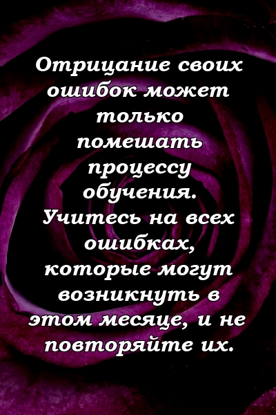 Отрицание своих ошибок может только помешать процессу обучения. Учитесь на всех ошибках, которые могут возникнуть в этом месяце, и не повторяйте их.