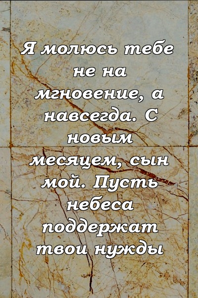 Я молюсь тебе не на мгновение, а навсегда. С новым месяцем, сын мой. Пусть небеса поддержат твои нужды