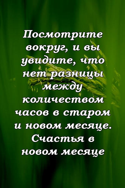 Посмотрите вокруг, и вы увидите, что нет разницы между количеством часов в старом и новом месяце. Счастья в новом месяце