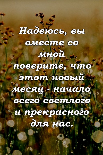 Надеюсь, вы вместе со мной поверите, что этот новый месяц - начало всего светлого и прекрасного для нас.