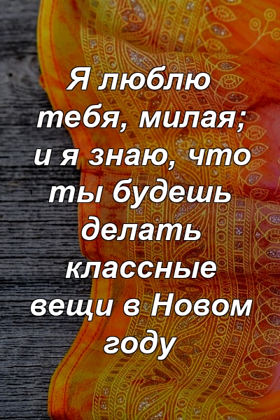 Я люблю тебя, милая; и я знаю, что ты будешь делать классные вещи в Новом году