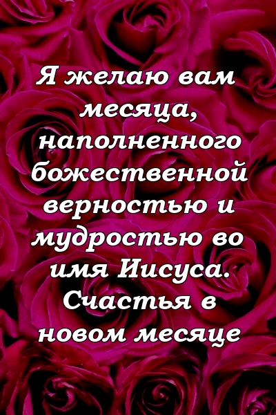 Я желаю вам месяца, наполненного божественной верностью и мудростью во имя Иисуса. Счастья в новом месяце