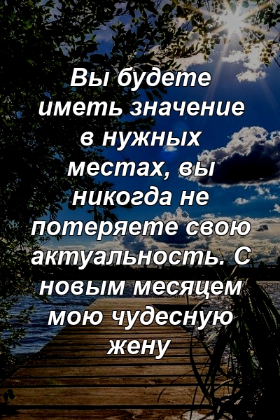 Вы будете иметь значение в нужных местах, вы никогда не потеряете свою актуальность. С новым месяцем мою чудесную жену