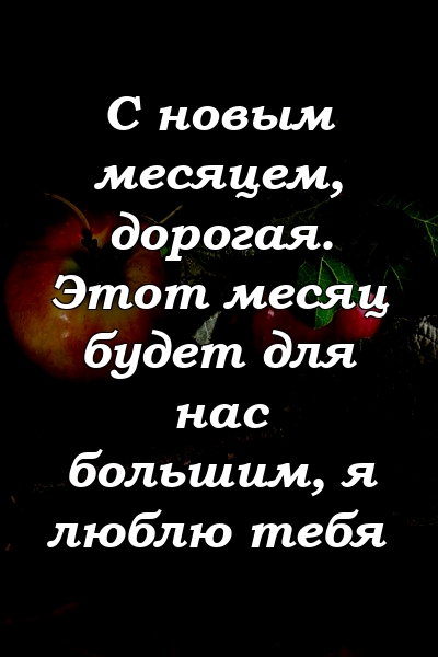 С новым месяцем, дорогая. Этот месяц будет для нас большим, я люблю тебя