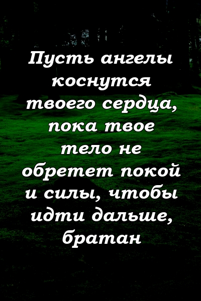 Пусть ангелы коснутся твоего сердца, пока твое тело не обретет покой и силы, чтобы идти дальше, братан