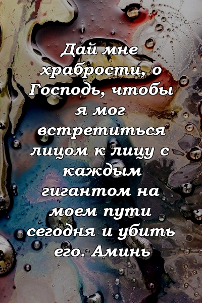 Дай мне храбрости, о Господь, чтобы я мог встретиться лицом к лицу с каждым гигантом на моем пути сегодня и убить его. Аминь