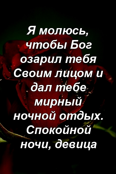 Я молюсь, чтобы Бог озарил тебя Своим лицом и дал тебе мирный ночной отдых. Спокойной ночи, девица