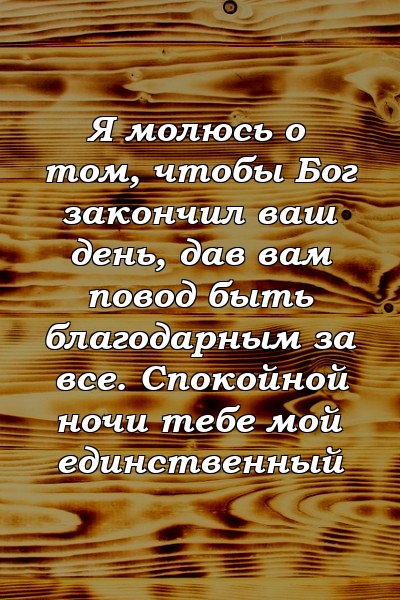 Я молюсь о том, чтобы Бог закончил ваш день, дав вам повод быть благодарным за все. Спокойной ночи тебе мой единственный