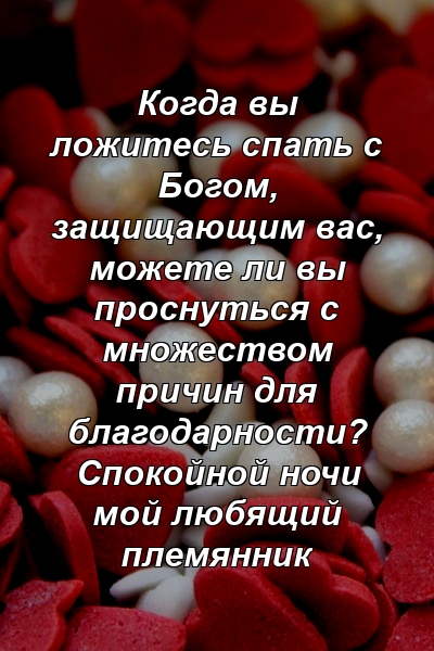 Когда вы ложитесь спать с Богом, защищающим вас, можете ли вы проснуться с множеством причин для благодарности? Спокойной ночи мой любящий племянник