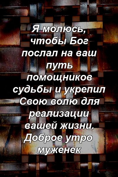 Я молюсь, чтобы Бог послал на ваш путь помощников судьбы и укрепил Свою волю для реализации вашей жизни. Доброе утро муженек