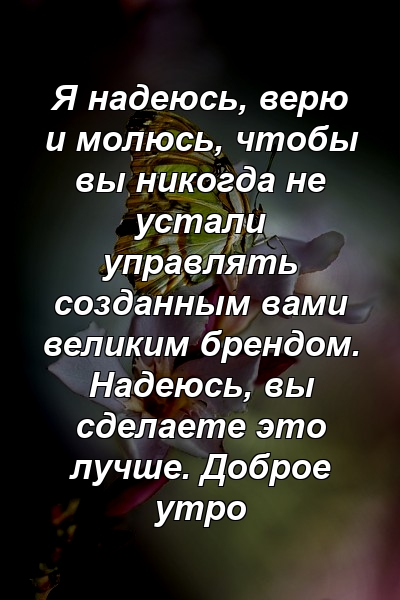 Я надеюсь, верю и молюсь, чтобы вы никогда не устали управлять созданным вами великим брендом. Надеюсь, вы сделаете это лучше. Доброе утро