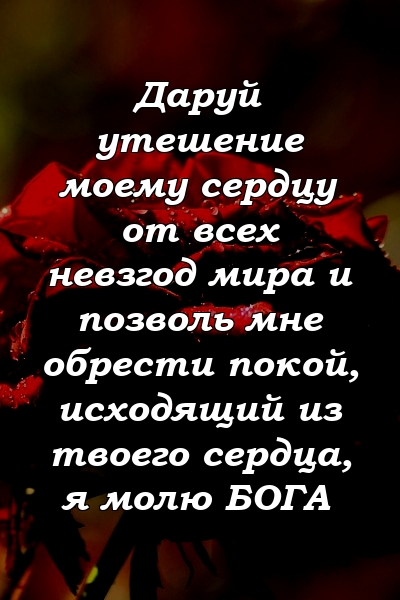 Даруй утешение моему сердцу от всех невзгод мира и позволь мне обрести покой, исходящий из твоего сердца, я молю БОГА