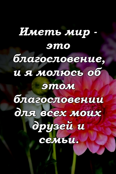 Иметь мир - это благословение, и я молюсь об этом благословении для всех моих друзей и семьи.