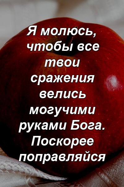 Я молюсь, чтобы все твои сражения велись могучими руками Бога. Поскорее поправляйся