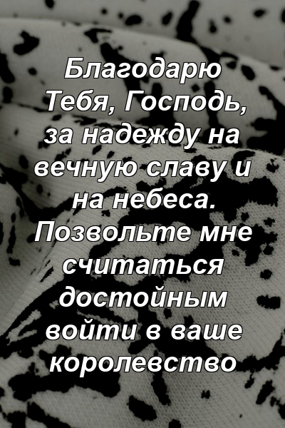 Благодарю Тебя, Господь, за надежду на вечную славу и на небеса. Позвольте мне считаться достойным войти в ваше королевство