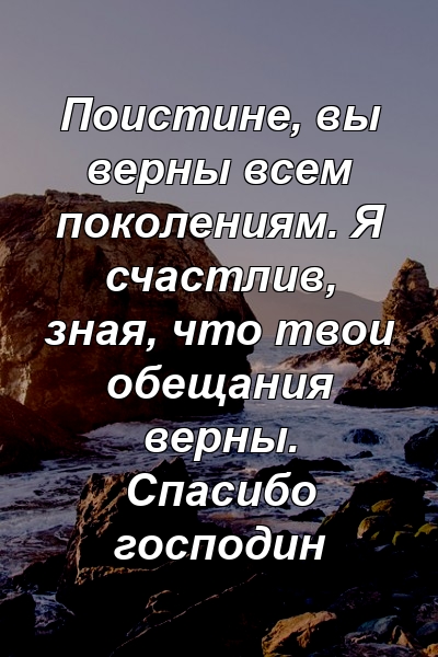 Поистине, вы верны всем поколениям. Я счастлив, зная, что твои обещания верны. Спасибо господин