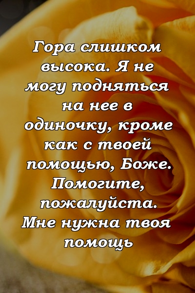 Гора слишком высока. Я не могу подняться на нее в одиночку, кроме как с твоей помощью, Боже. Помогите, пожалуйста. Мне нужна твоя помощь