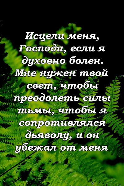 Исцели меня, Господи, если я духовно болен. Мне нужен твой свет, чтобы преодолеть силы тьмы, чтобы я сопротивлялся дьяволу, и он убежал от меня