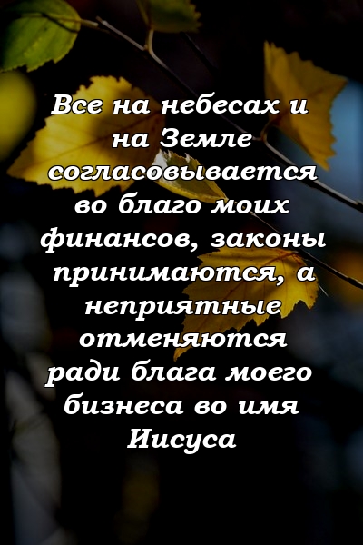 Все на небесах и на Земле согласовывается во благо моих финансов, законы принимаются, а неприятные отменяются ради блага моего бизнеса во имя Иисуса