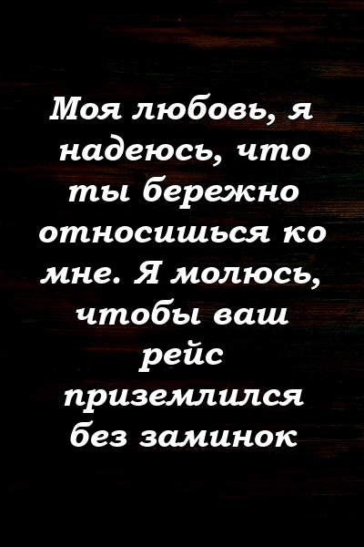 Моя любовь, я надеюсь, что ты бережно относишься ко мне. Я молюсь, чтобы ваш рейс приземлился без заминок