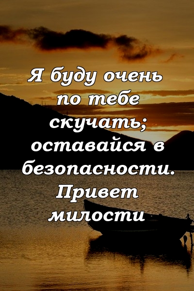 Я буду очень по тебе скучать; оставайся в безопасности. Привет милости