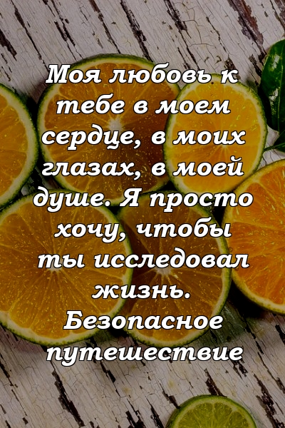 Моя любовь к тебе в моем сердце, в моих глазах, в моей душе. Я просто хочу, чтобы ты исследовал жизнь. Безопасное путешествие