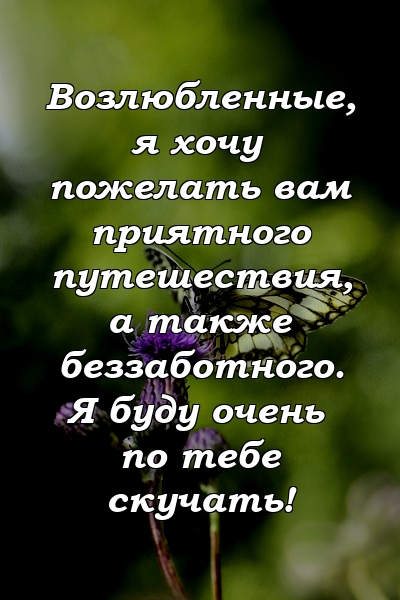 Возлюбленные, я хочу пожелать вам приятного путешествия, а также беззаботного. Я буду очень по тебе скучать!
