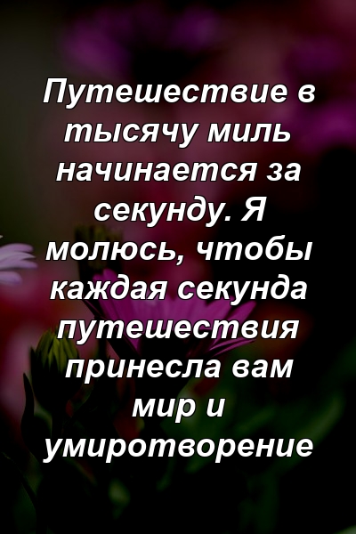 Путешествие в тысячу миль начинается за секунду. Я молюсь, чтобы каждая секунда путешествия принесла вам мир и умиротворение