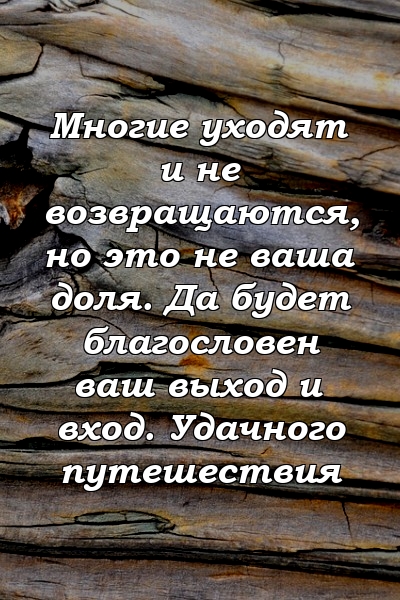 Многие уходят и не возвращаются, но это не ваша доля. Да будет благословен ваш выход и вход. Удачного путешествия