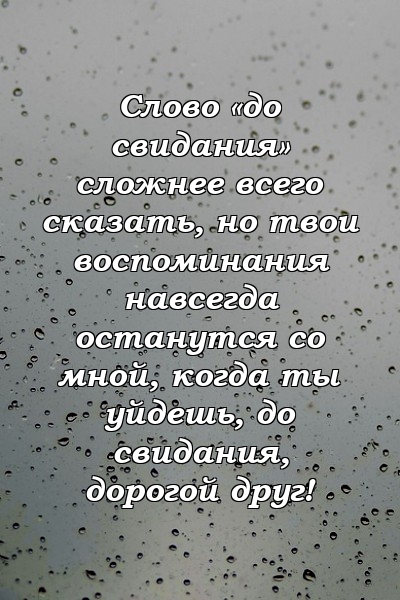 Слово «до свидания» сложнее всего сказать, но твои воспоминания навсегда останутся со мной, когда ты уйдешь, до свидания, дорогой друг!