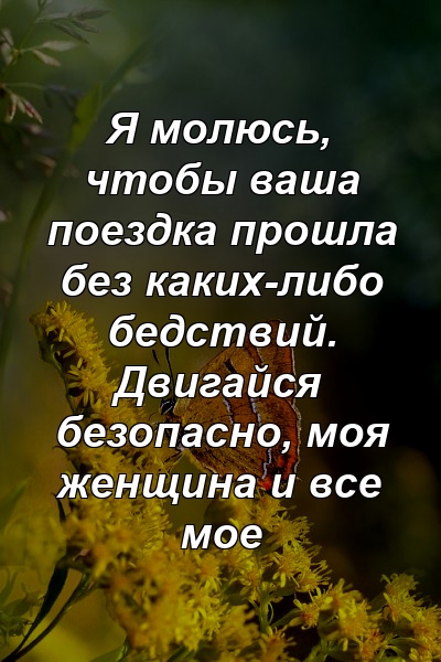 Я молюсь, чтобы ваша поездка прошла без каких-либо бедствий. Двигайся безопасно, моя женщина и все мое