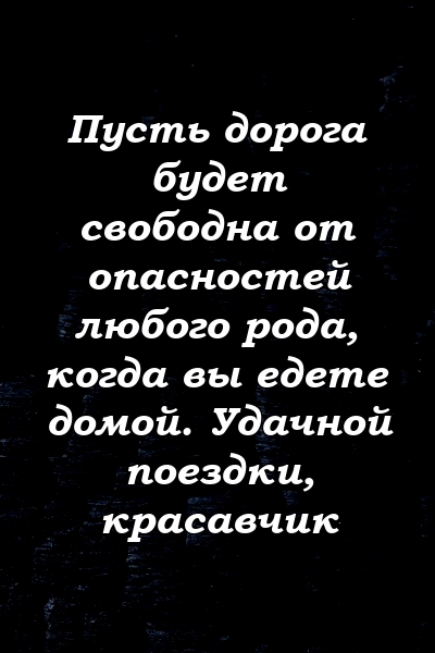 Пусть дорога будет свободна от опасностей любого рода, когда вы едете домой. Удачной поездки, красавчик