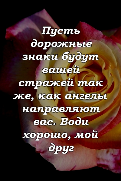 Пусть дорожные знаки будут вашей стражей так же, как ангелы направляют вас. Води хорошо, мой друг