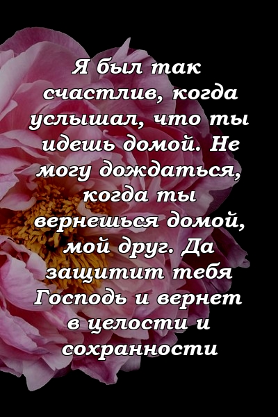 Я был так счастлив, когда услышал, что ты идешь домой. Не могу дождаться, когда ты вернешься домой, мой друг. Да защитит тебя Господь и вернет в целости и сохранности