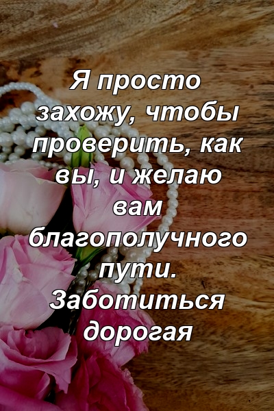 Я просто захожу, чтобы проверить, как вы, и желаю вам благополучного пути. Заботиться дорогая