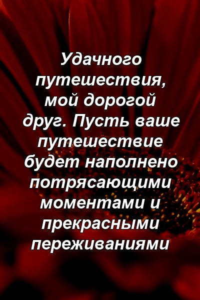 Удачного путешествия, мой дорогой друг. Пусть ваше путешествие будет наполнено потрясающими моментами и прекрасными переживаниями