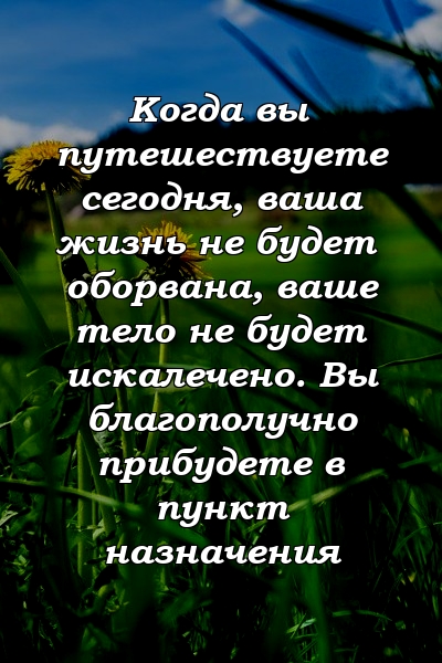 Когда вы путешествуете сегодня, ваша жизнь не будет оборвана, ваше тело не будет искалечено. Вы благополучно прибудете в пункт назначения