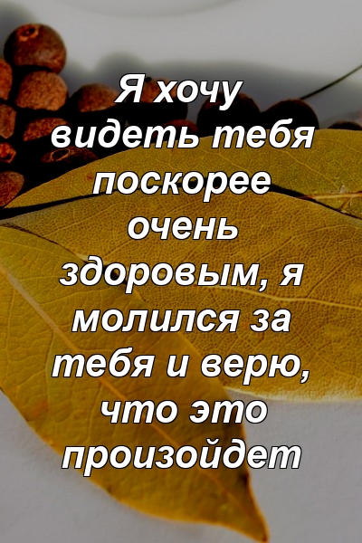 Я хочу видеть тебя поскорее очень здоровым, я молился за тебя и верю, что это произойдет